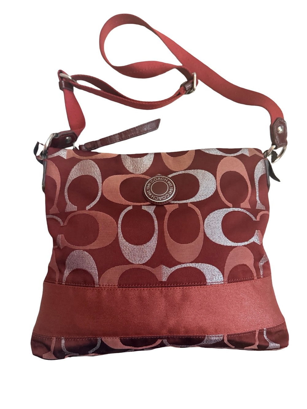 Coach Red Signature Jacquard Crossbody Bag